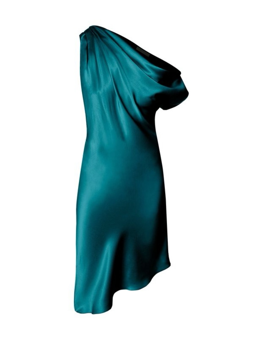 One-Shoulder Satin Dress in Teal